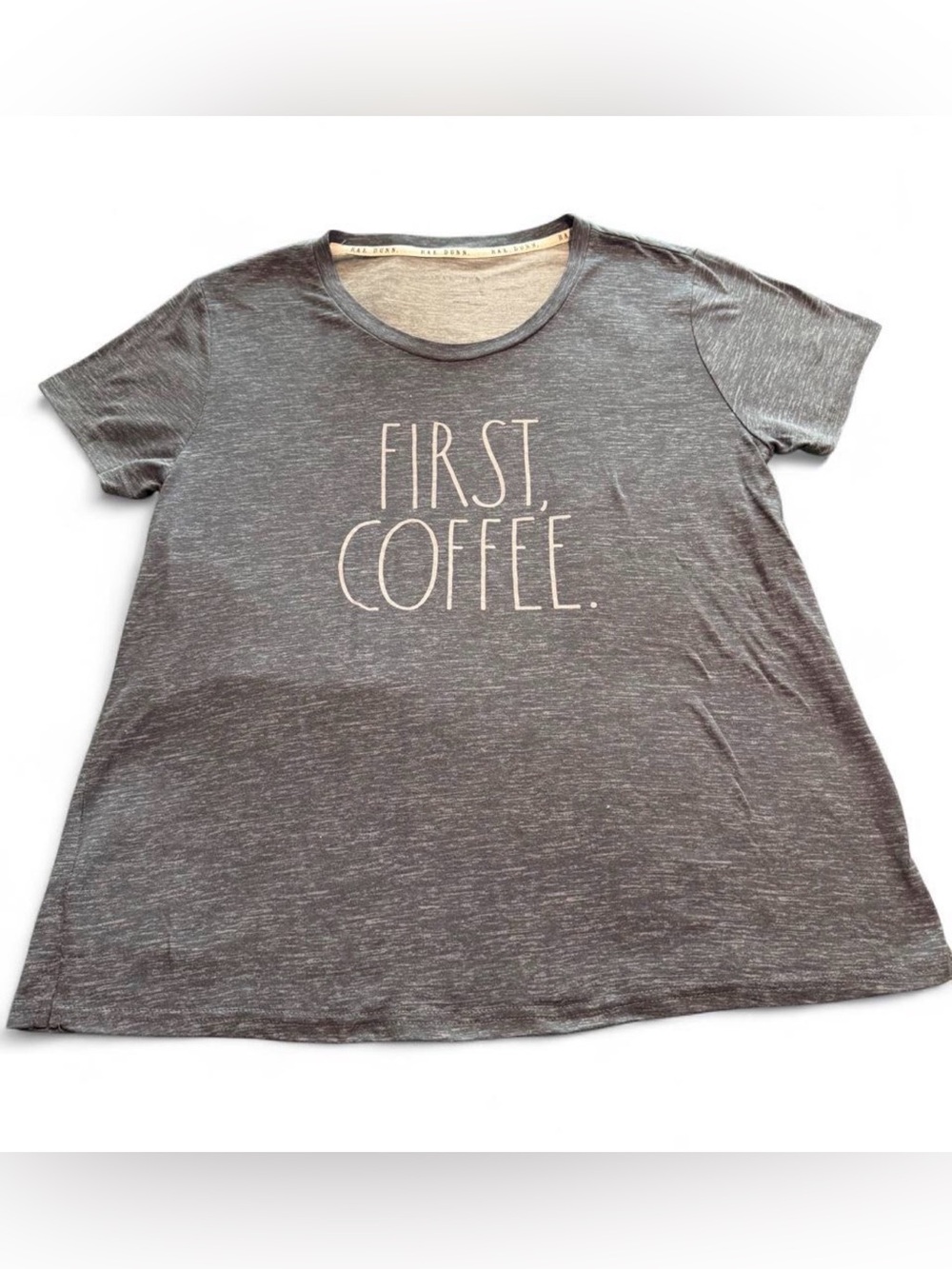 Rae Dunn Women's Gray 'First, Coffee.' Graphic Short Sleeve Tee